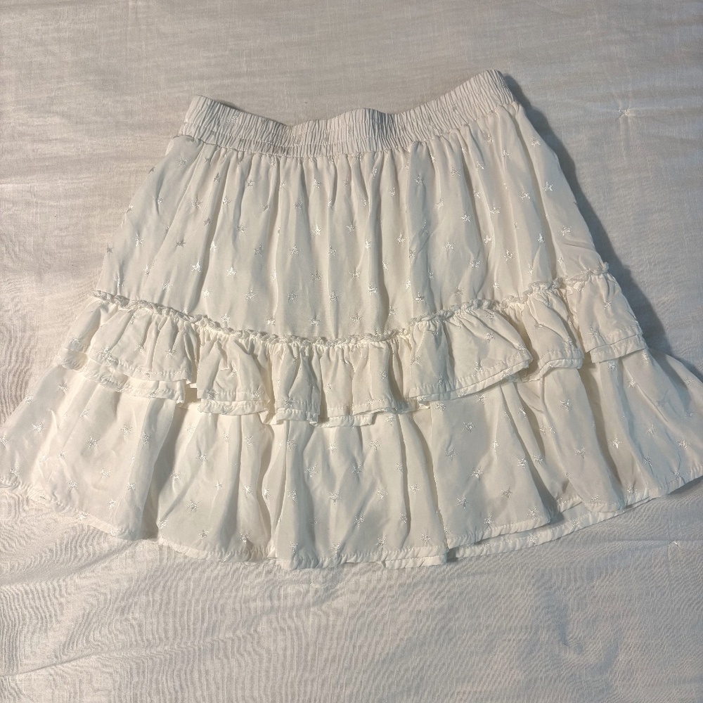 The Impeccable Pig White Mini Skirt Ruffle Stars Size Small